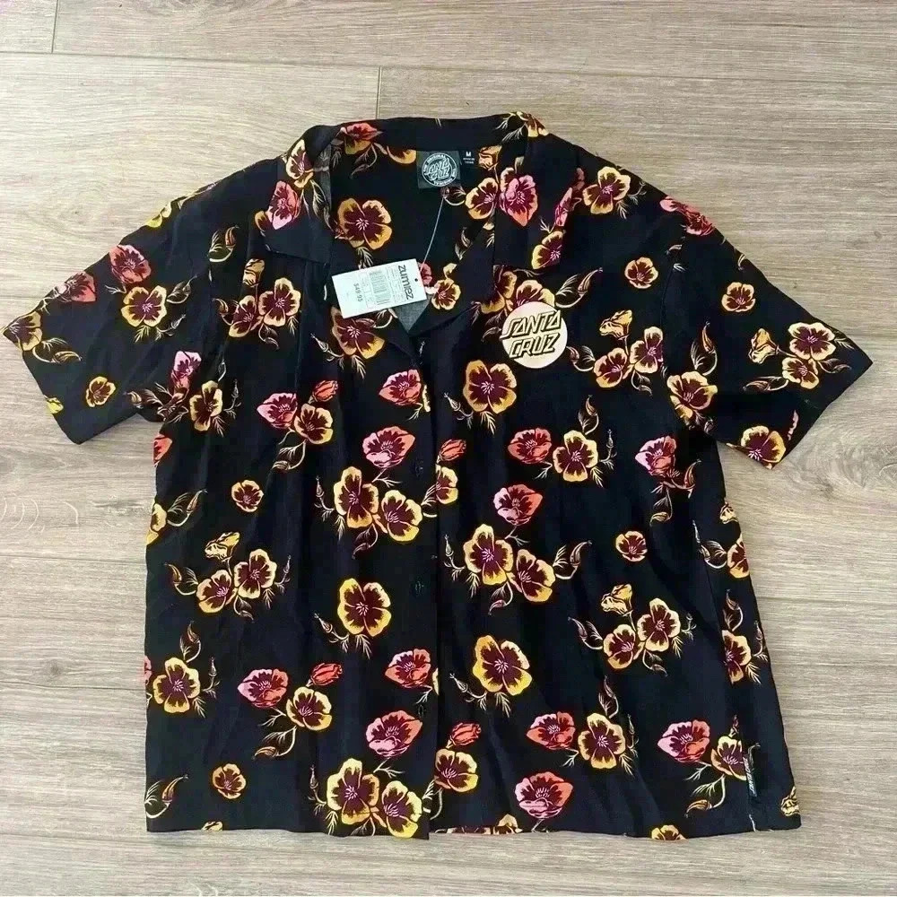 -NWT- Women’s Santa Cruz Skateboards Floral Cali Poppy Woven Button Up Shirt